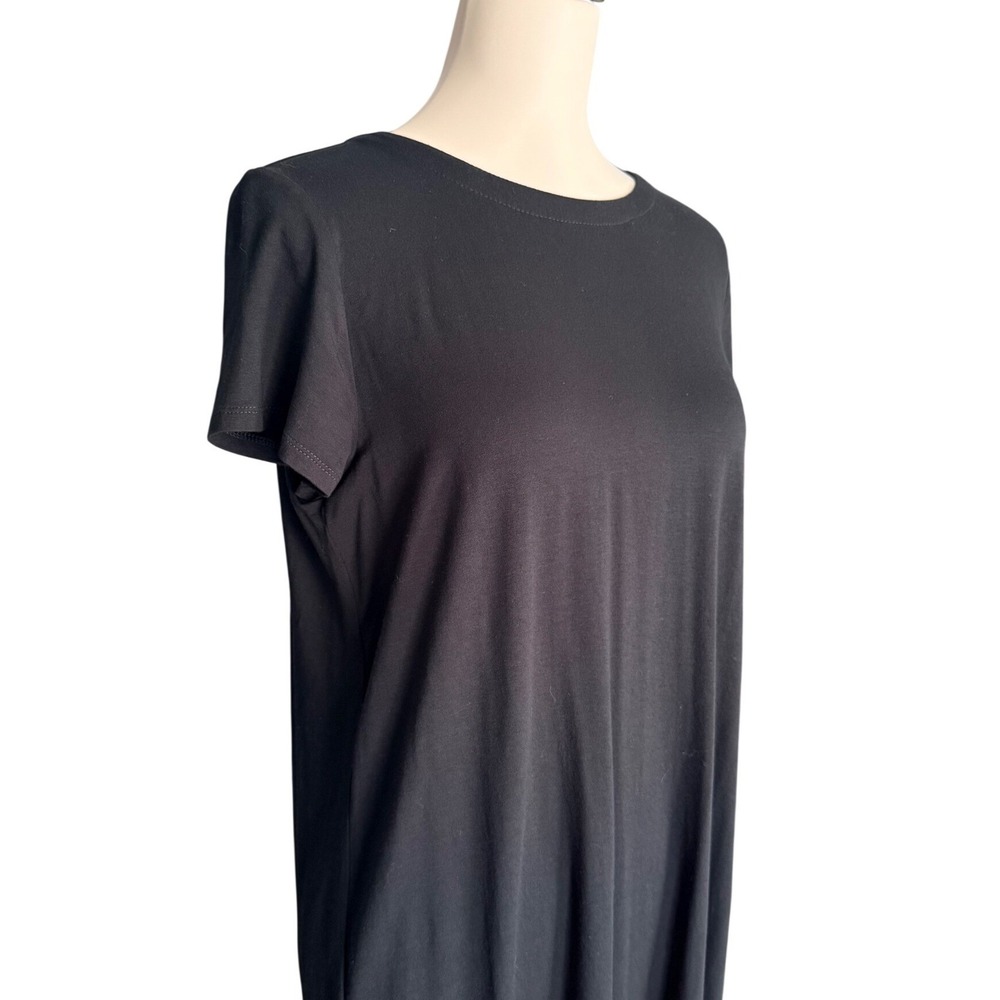 J. Jill Wearever Black Short Sleeve Pleated Button Back Shift Dress Womens M - Picture 2 of 12